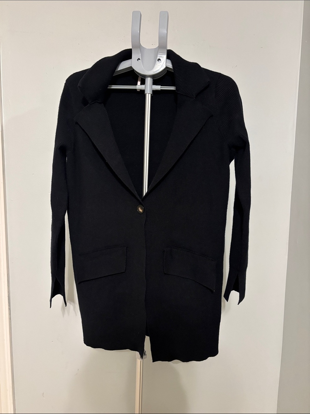 Free People Black Long Knit Single-Button Blazer